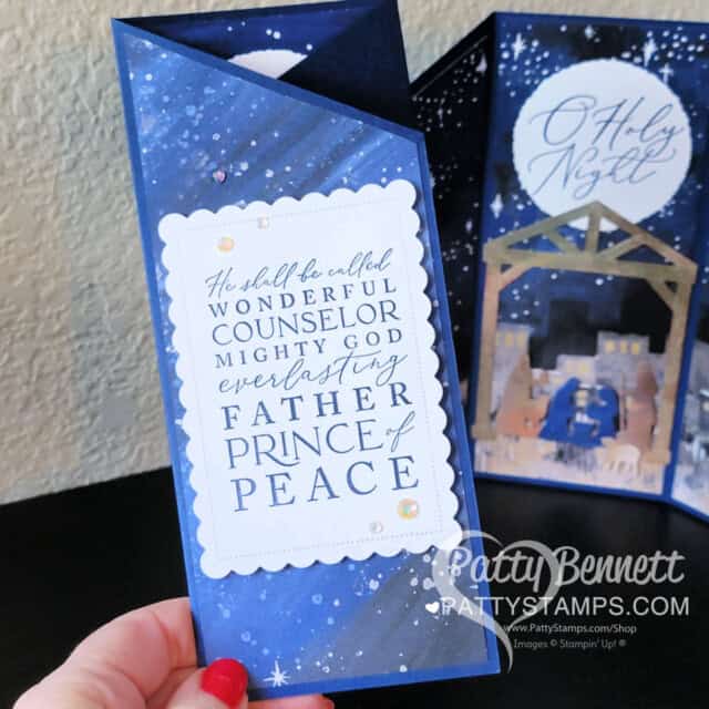 STampin' Up! O Holy Night designer paper tri-fold Christmas Card idea by Patty Bennett