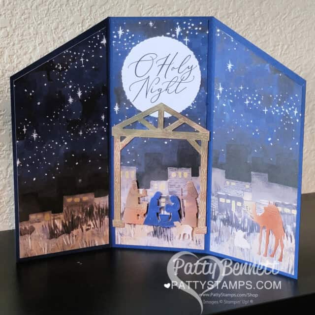 STampin' Up! O Holy Night designer paper tri-fold Christmas Card idea by Patty Bennett
