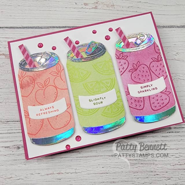 Stampin' UP! Simply Sparkling cute soda can card with Holographic paper, by Patty Bennett