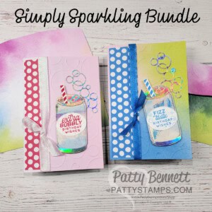 Simply Sparkling card duo from Stampin' Up! with Memories & More Bright & Beautiful card bases and Cheery Patterns embossing folder