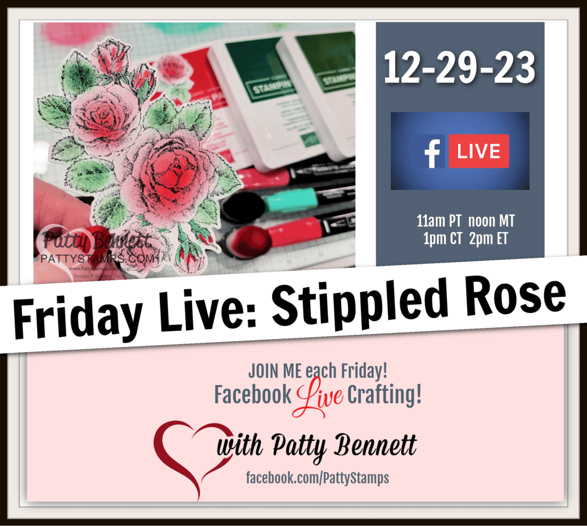 Stampin' Up! Stippled Rose bundle: coloring techniques live with Patty Bennett today