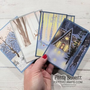 One Horse Open Sleigh fun fold cards - easy way to make cards with 6x6 Stampin' Up! designer paper by Patty Bennett