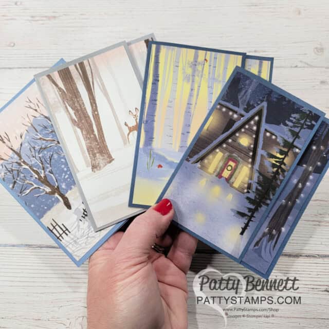 One Horse Open Sleigh fun fold cards - easy way to make cards with 6x6 Stampin' Up! designer paper by Patty Bennett