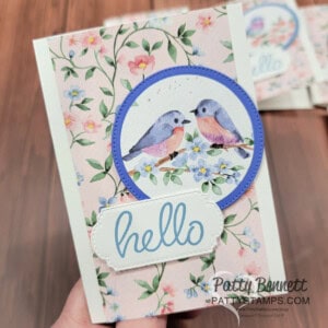 Flight and Airy Note Card idea with Stampin' UP! Sale-a-Bration 2024 designer paper free gift choice and Thoughtful Expressions die cut