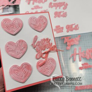 Adoring Hearts and Thoughtful Moments hybrid embossing folders by Stampin' Up! with Most Adored Sale-a-Bration paper. Card by Patty Bennett