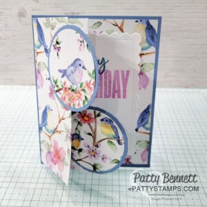 2 4 6 8 Fun Fold card with Stampin Up! Sale-a-Bration Flight & Airy designer paper by Patty Bennett