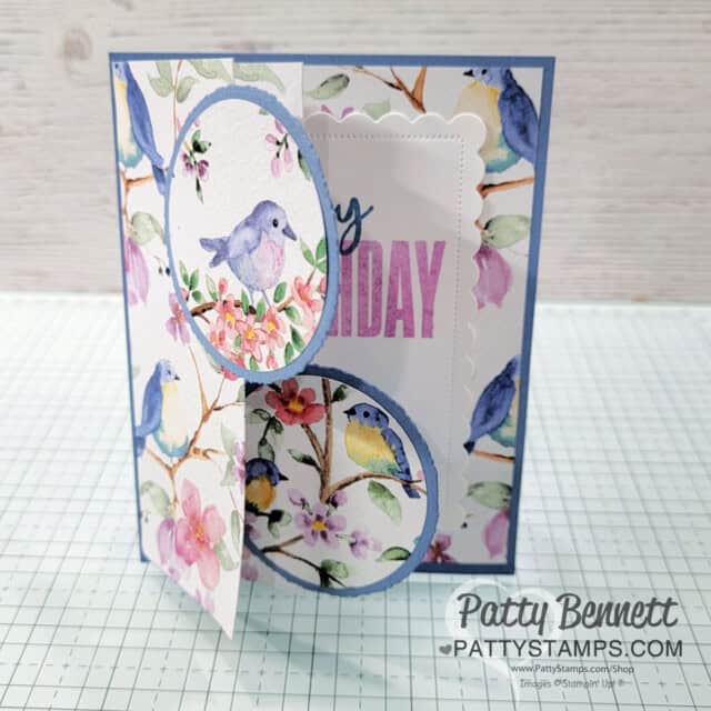 2 4 6 8 Fun Fold card with Stampin Up! Sale-a-Bration Flight & Airy designer paper by Patty Bennett