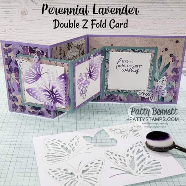 Double Z Fold card featuring Stampin' Up! Perennial Lavender designer paper by Patty Bennett