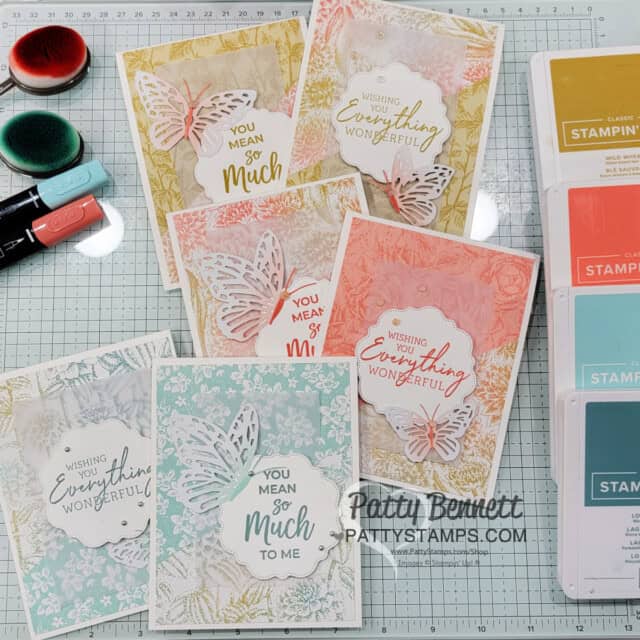 Stampin ' Up! Sale-a-Bration Softly Stippled designer paper cards - 2 for 1, make 2 at once with a diagonal cut. by Patty Bennett