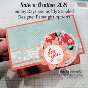 Stampin 'UP! Sunny Days Sale-a-Bration designer paper card - make a flower with the Bee Punch, by Patty Bennett