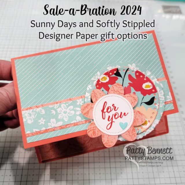 Stampin 'UP! Sunny Days Sale-a-Bration designer paper card - make a flower with the Bee Punch, by Patty Bennett