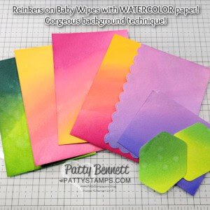 Watercolor paper background technique with reinkers and baby wipes. by Patty Bennett