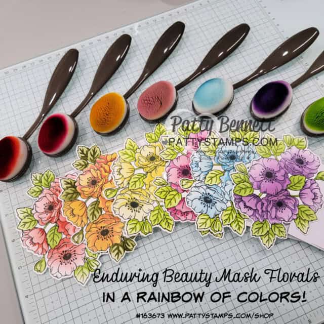 Rainbow of Enduring Beauty Mask cards featuring Stampin' Up! Blending Brushes and ink by Patty Bennett. Free Card making Video tutorial. 