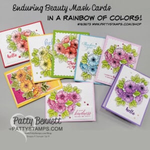 Rainbow of Enduring Beauty Mask cards featuring Stampin' Up! Blending Brushes and ink by Patty Bennett. Free Card making Video tutorial.
