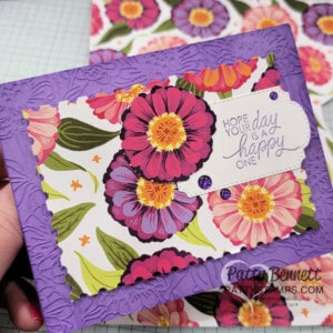 Flowering Zinnias designer paper from Stampin' Up! - easy card by Patty Bennett