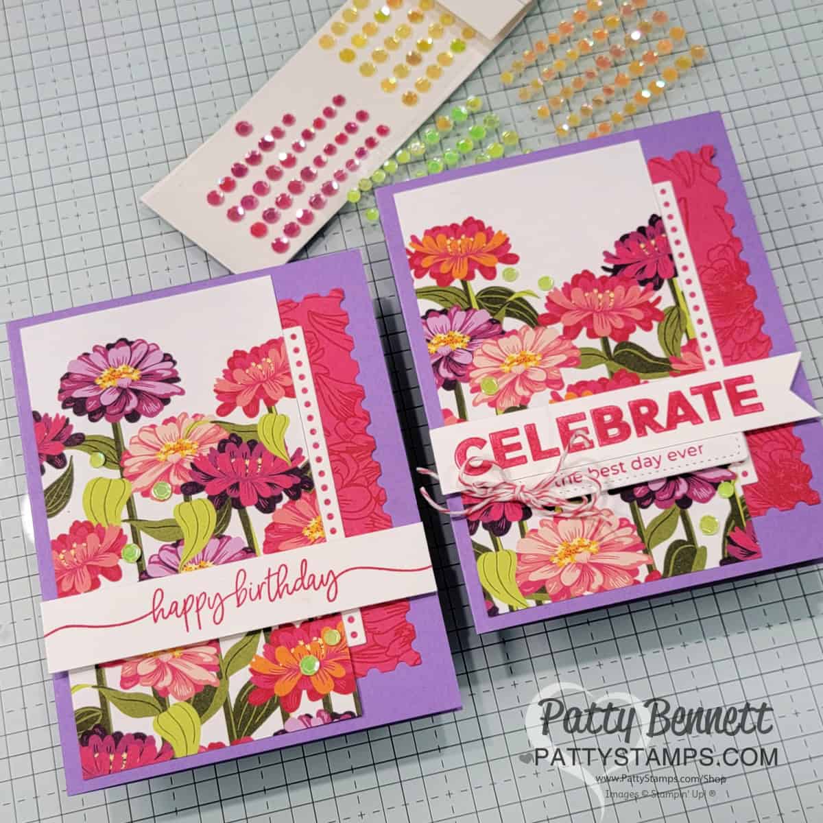 Stampin' Up! Flowering Zinnias cards - Online Exclusive offer while supplies last. Shop with Patty Bennett Money saving tip for die cuts.
