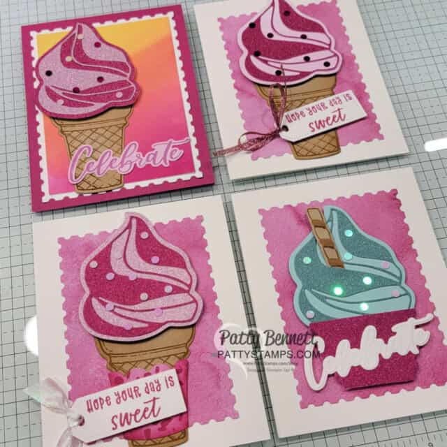 Ice Cream Swirl bundle cards by Patty Bennett with Soft Shimmer paper