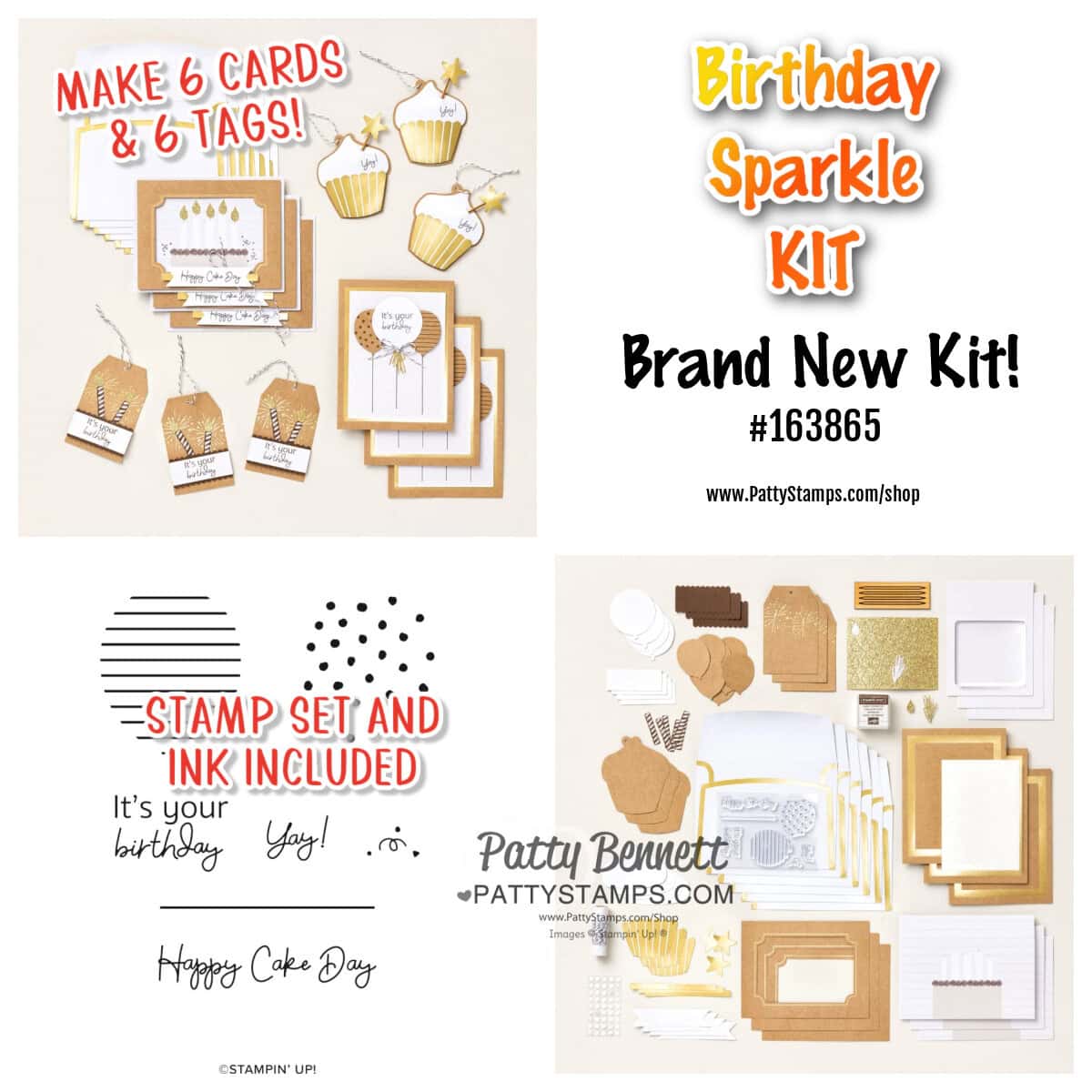 Stampin' UP! Birthday Sparkle card and tag kit #162865 www.PattyStamps.com/shop