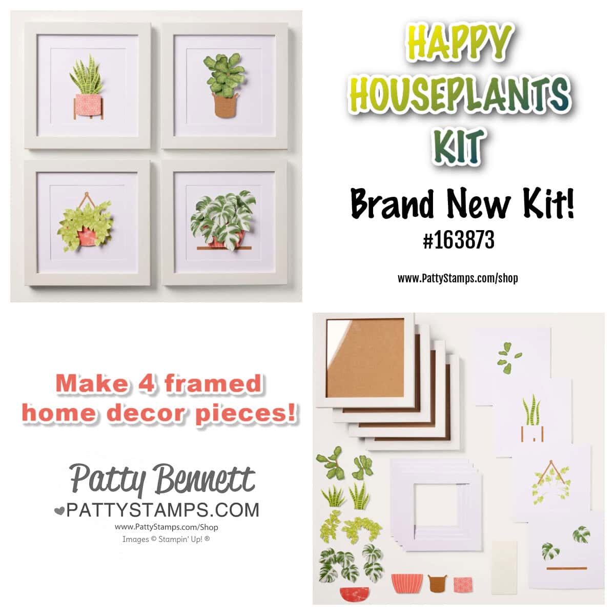 Stampin Up! Happy Houseplants home decor kit makes 4 frames #163873 www.PattySTamps.com/shop