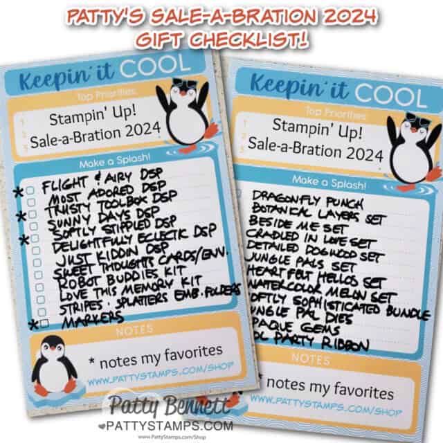 Stampin' Up! Sale-a-Bration 2024 checklist from Patty Bennett