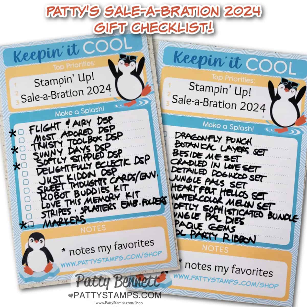 Stampin' Up! Sale-a-Bration 2024 checklist from Patty Bennett