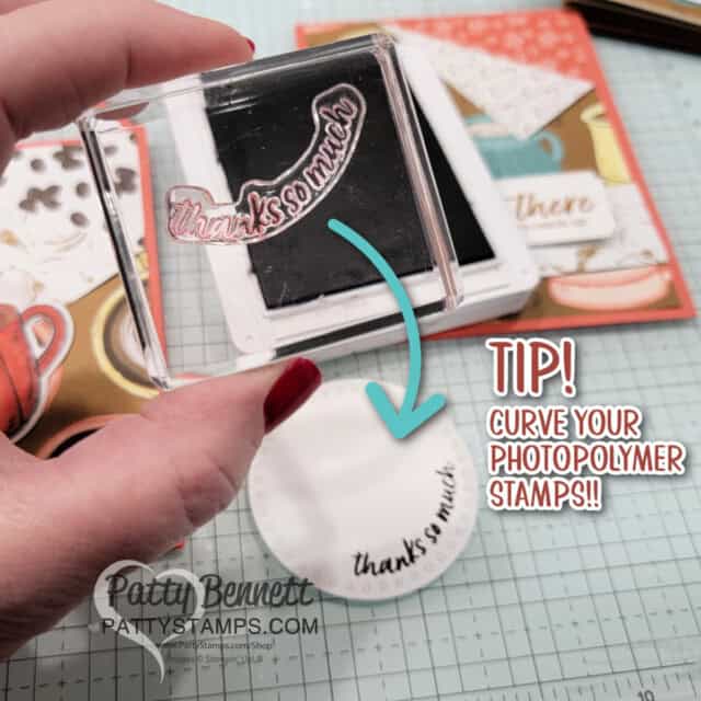Tip!! Curve your photopolymer stamp images to fit on the die cut!!