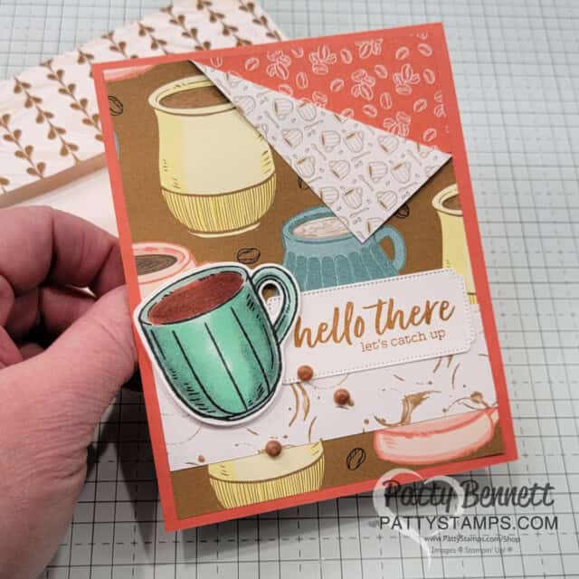 Easy Flap Fold Cards with Stampin' Up! A Little Latte designer paper and Stampin' Blends coloring by Patty Bennett