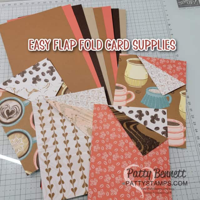 Card making supplies for: Easy Flap Fold Cards with Stampin' Up! A Little Latte designer paper and Stampin' Blends coloring by Patty Bennett