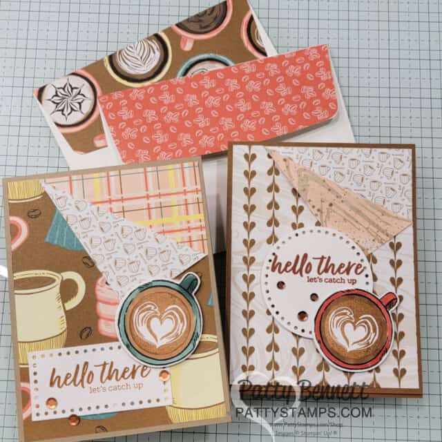Easy Flap Fold Cards with Stampin' Up! A Little Latte designer paper by Patty Bennett