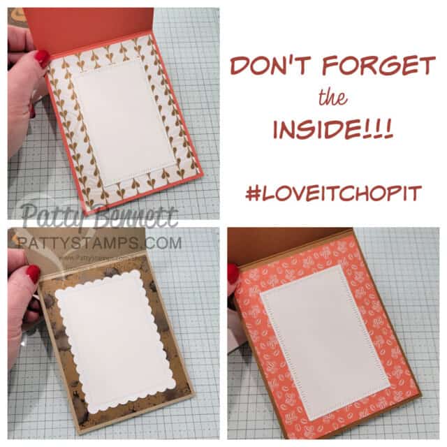 Don't forget the inside!! Easy Flap Fold Cards with Stampin' Up! A Little Latte designer paper and Stampin' Blends coloring by Patty Bennett