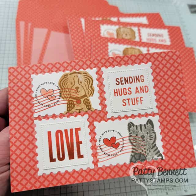 Pets & More postage stamp card idea inspired by US LOVE stamp. Stampin' Up! online exclusives. by Patty Bennett