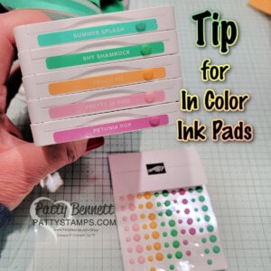 Tip for organizing Stampin' Up! In Color Ink Pads with embellishment dots, by Patty Bennett