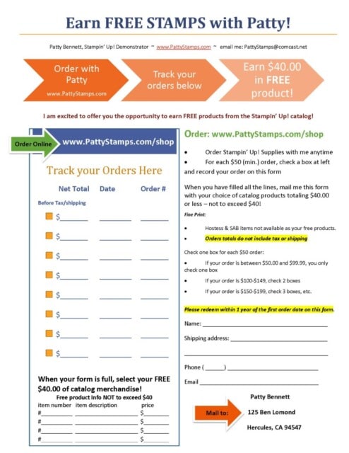 Earn Free Stamps with Patty when you place your online Stampin' UP! order!