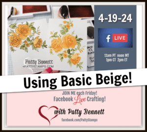 How I used the new Stampin' Up! Basic Beige with the Layers of Beauty bundle and masks. Live card making video tutorial by Patty Bennett