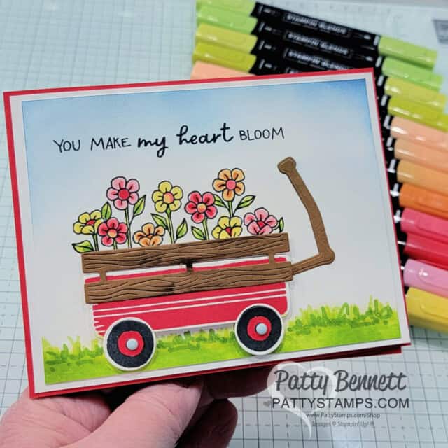 Filled with Love wagon card Stampin' Up! Online Exclusives stamp set colored with STampin' Blends markers. by Patty Bennett