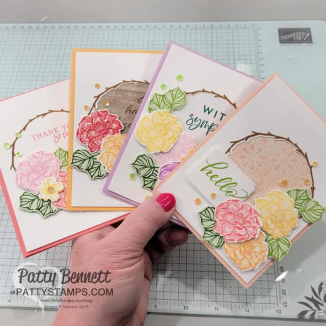 Flowers of Beauty wreath cards featuring Stampin' Up! Encircled in Nature set, by Patty Bennett