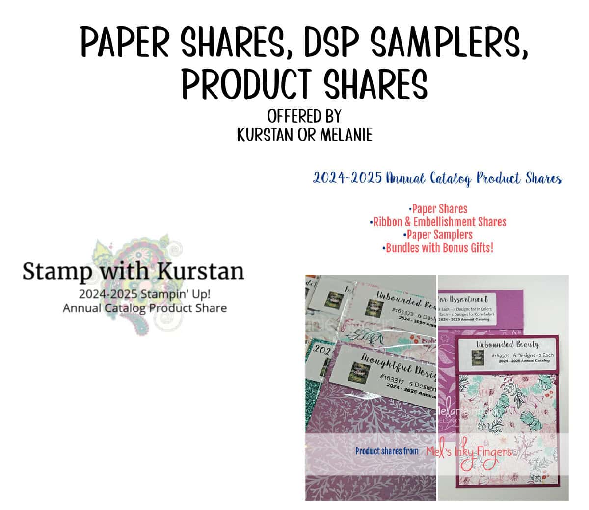 paper shares products shares and samplers from Melanie and Kurstan for Stampin' Up! annual catalog