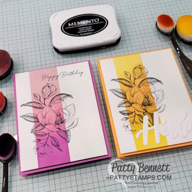 Easy Ink Blending card background with Stampin 'Up! Blending Brushes and Magnolia Mood stamp set by Patty Bennett