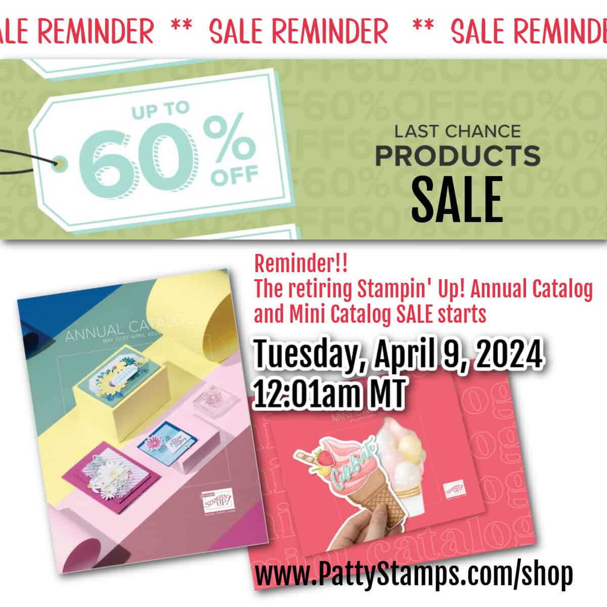 Last Chance / Retiring List sale starts today! Stampin' UP! retiring catalogs. Order online www.pattystamps.com/shop