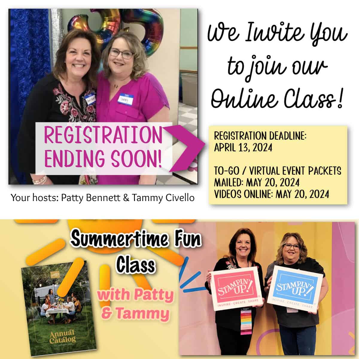 Summertime Fun Stampin' UP! class with Patty & Tammy featuring 2024 2025 Annual Catalog products and new In Colors!