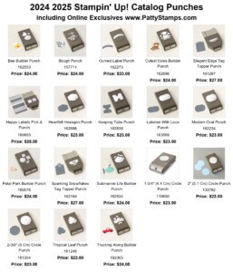 2024 2025 Stampin Up! punches list. shop with Patty Bennett www. PattyStamps.com/shop