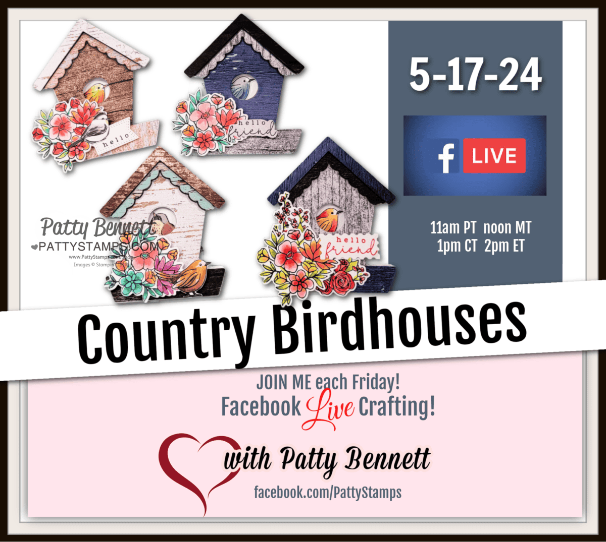 Stampin' Up! Country Birdhouses - mini cards live video tutorial with Patty Bennett