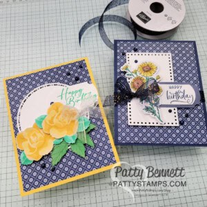 Night of Navy and Yellow Stampin UP cards with Mediterranean Blooms designer paper by Patty Bennett