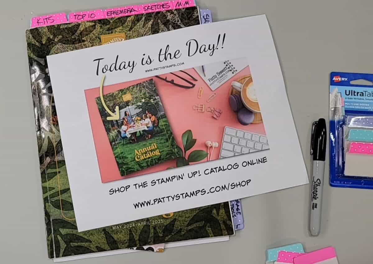 New Stampin Up! catalog walk through with tabs for organizing categories with Patty Bennett