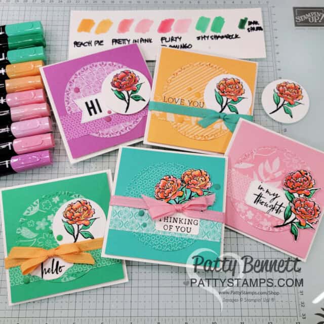 Poised Peony square cards featuring Stampin' Up! In Colors 2024 2026 by Patty Bennett