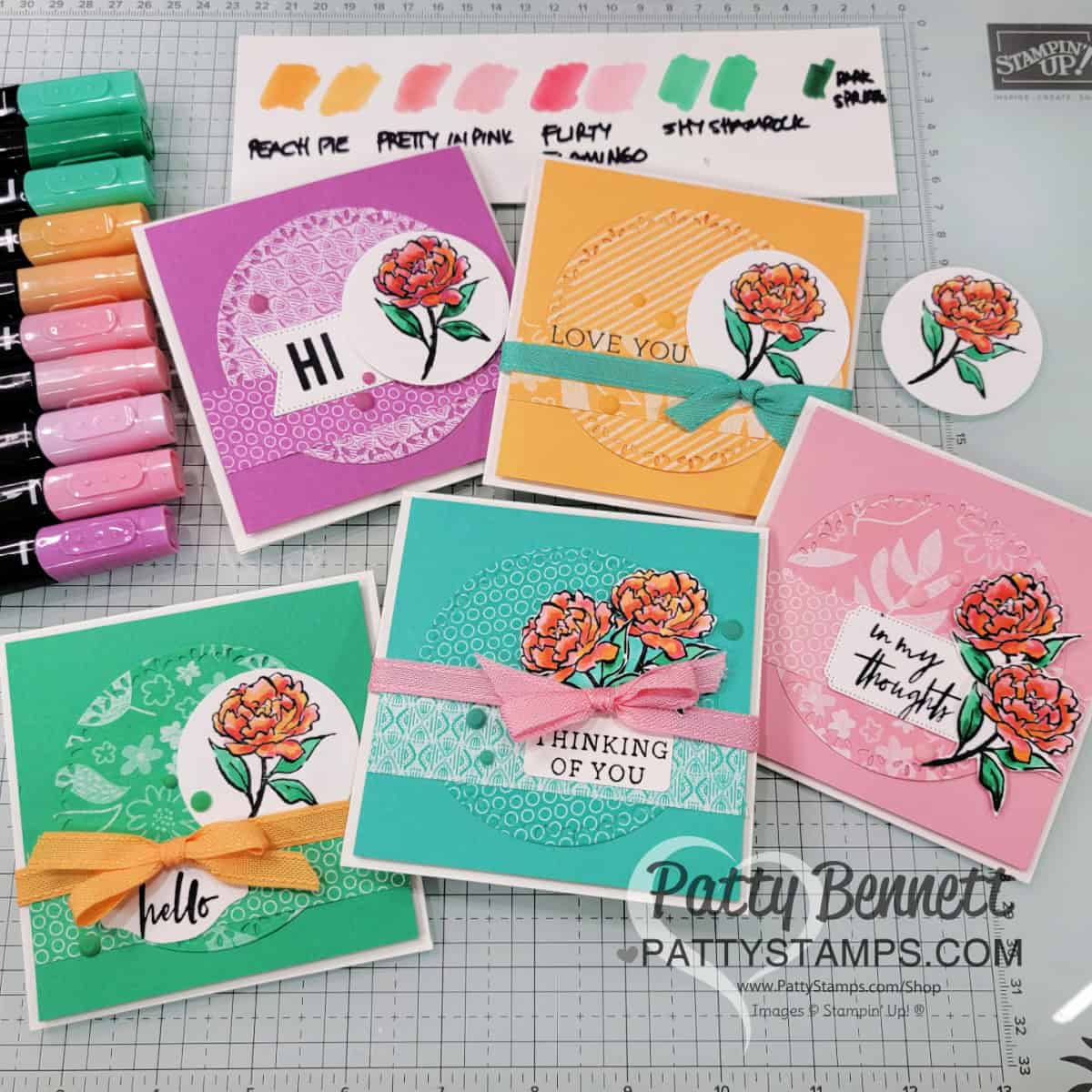 Poised Peony square cards featuring Stampin' Up! In Colors 2024 2026 by Patty Bennett
