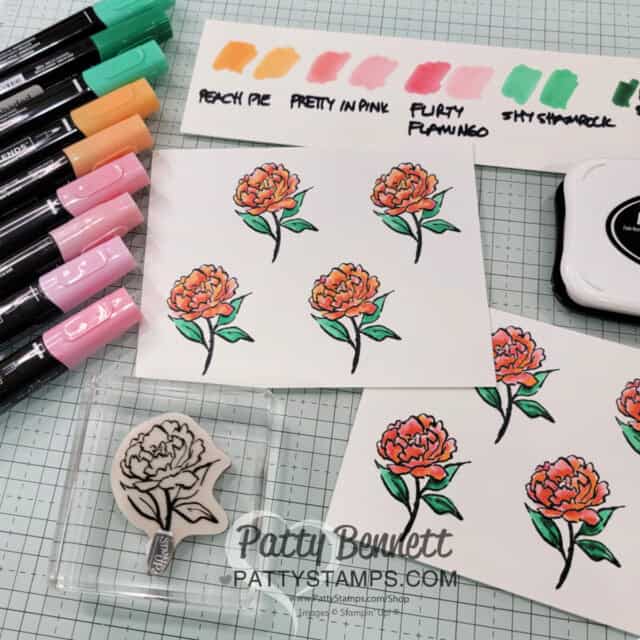Stampin' Blends marker coloring with the Poised Peony stamp set, by Patty Bennett featuring new 2024 2026 Stampin' Up! In Colors.