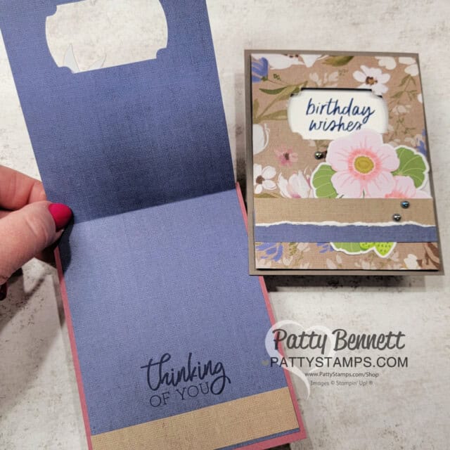 Punch Peekaboo cards featuring Stampin UP! Wildly Flowering DSP and Labeled with Love punch by Patty Bennett