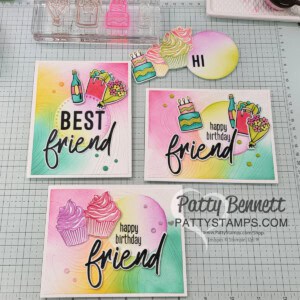 Friends for Life cards featuring Stampin Up! So Swirly embossing folder and ink blending by Patty Bennett