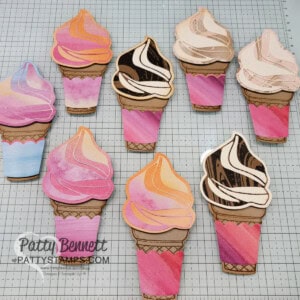Ice Cream Swirl bundle ice cream cones with Stampin' Up! Full of Life designer paper by Patty Bennett